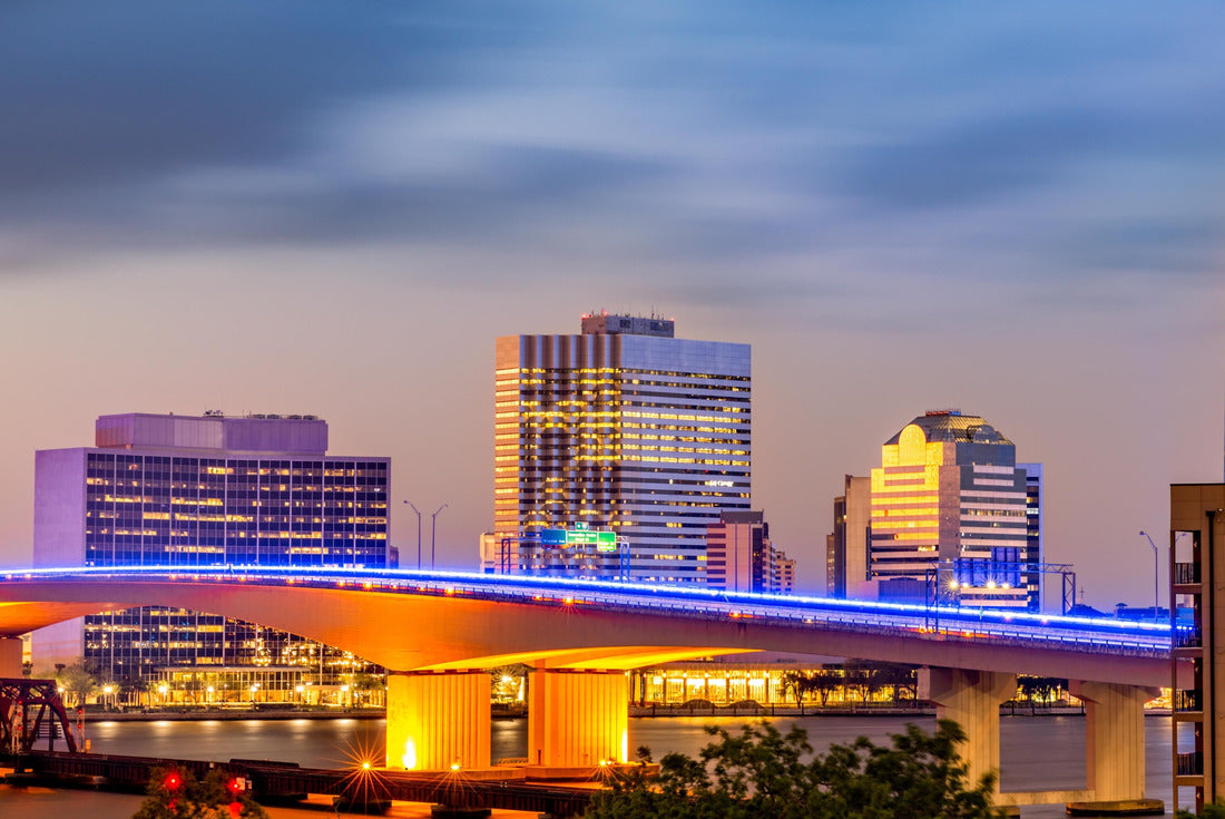 Long exposure of Jacksonville, Florida skyline and Acosta Bridge over the St. Johns River at dusk 2000pc Puzzle