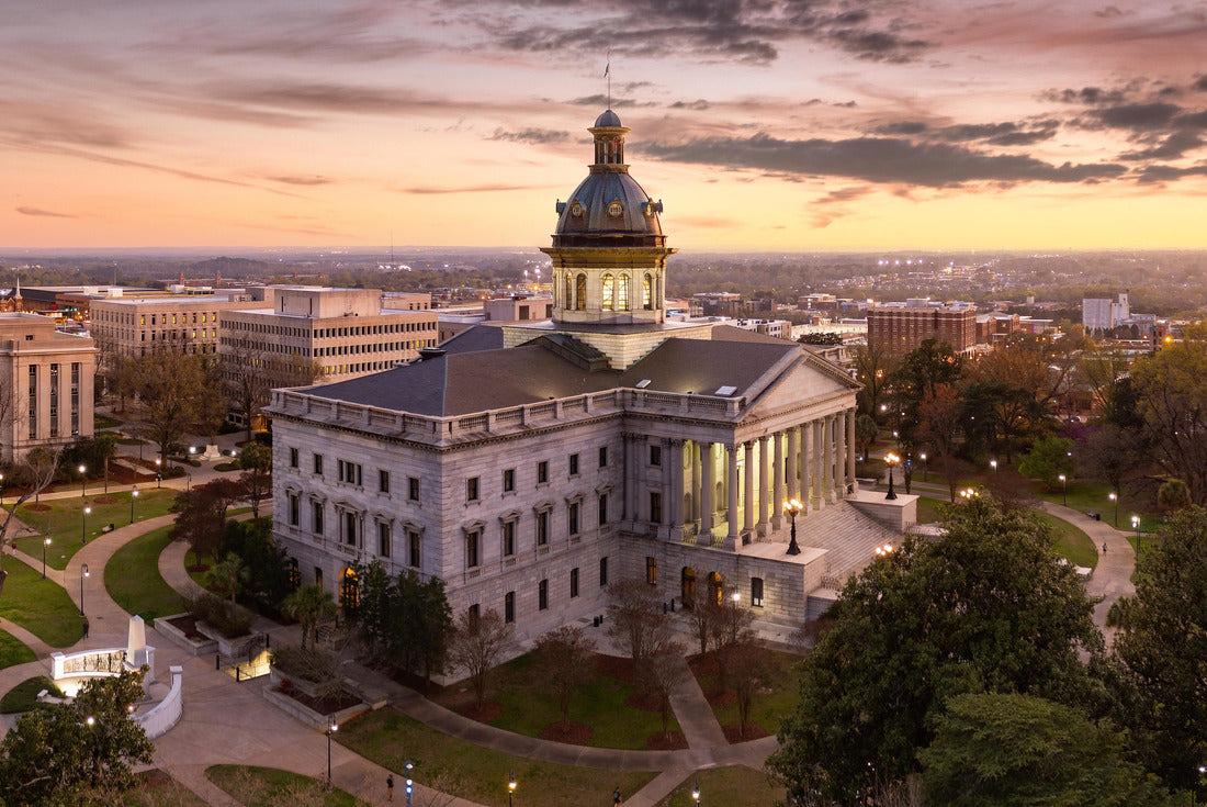 Aerial view of the South Carolina Statehouse at dusk in Columbia, SC. Columbia is the capital of the U.S. state of South Carolina and serves as the county seat of Richland County 2000pc Puzzle