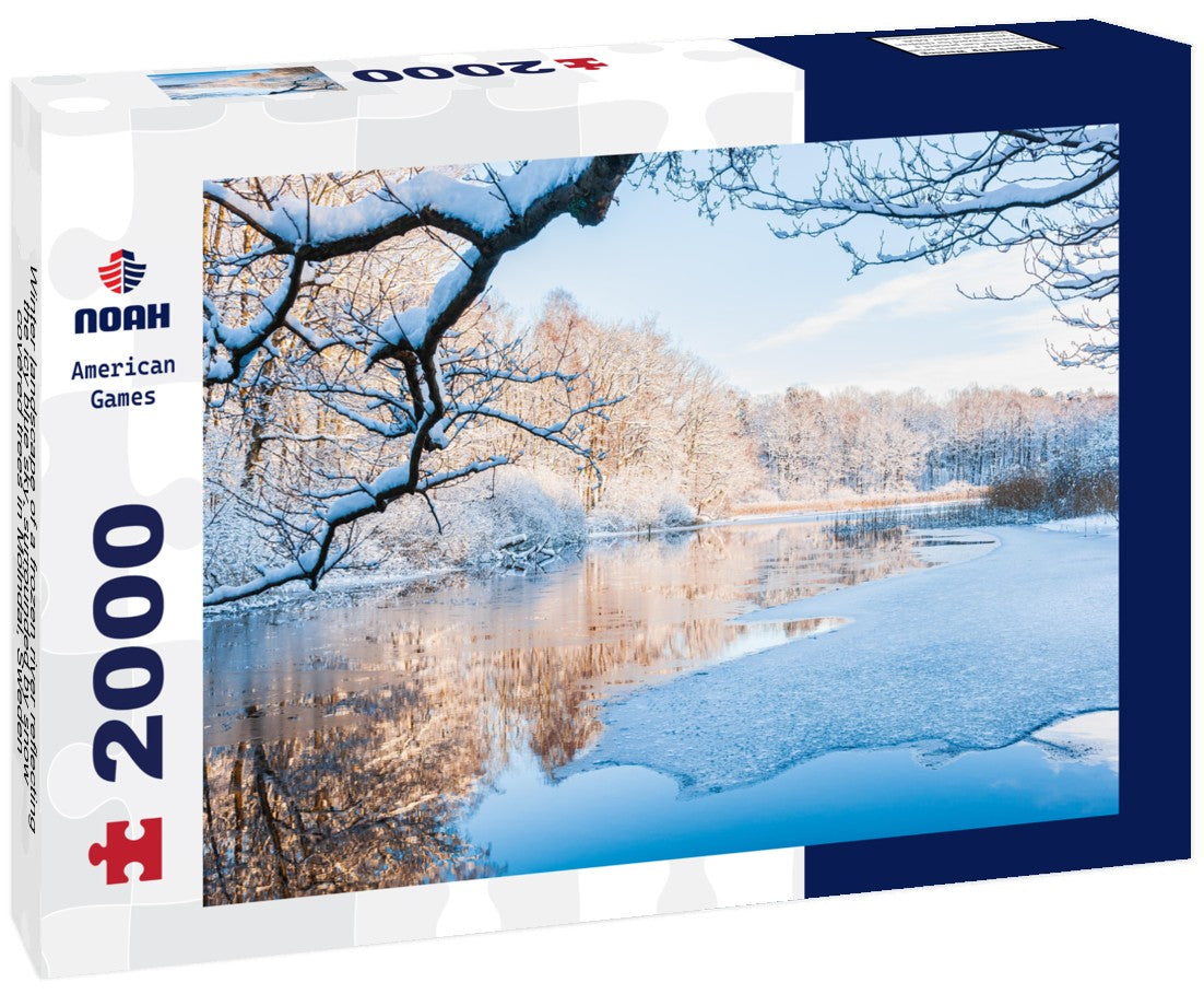 Noah Jigsaw Puzzle Winter landscape of a frozen river reflecting the icy blue sky, surrounded by snow-covered trees in Mölndal, Sweden 2000 pieces