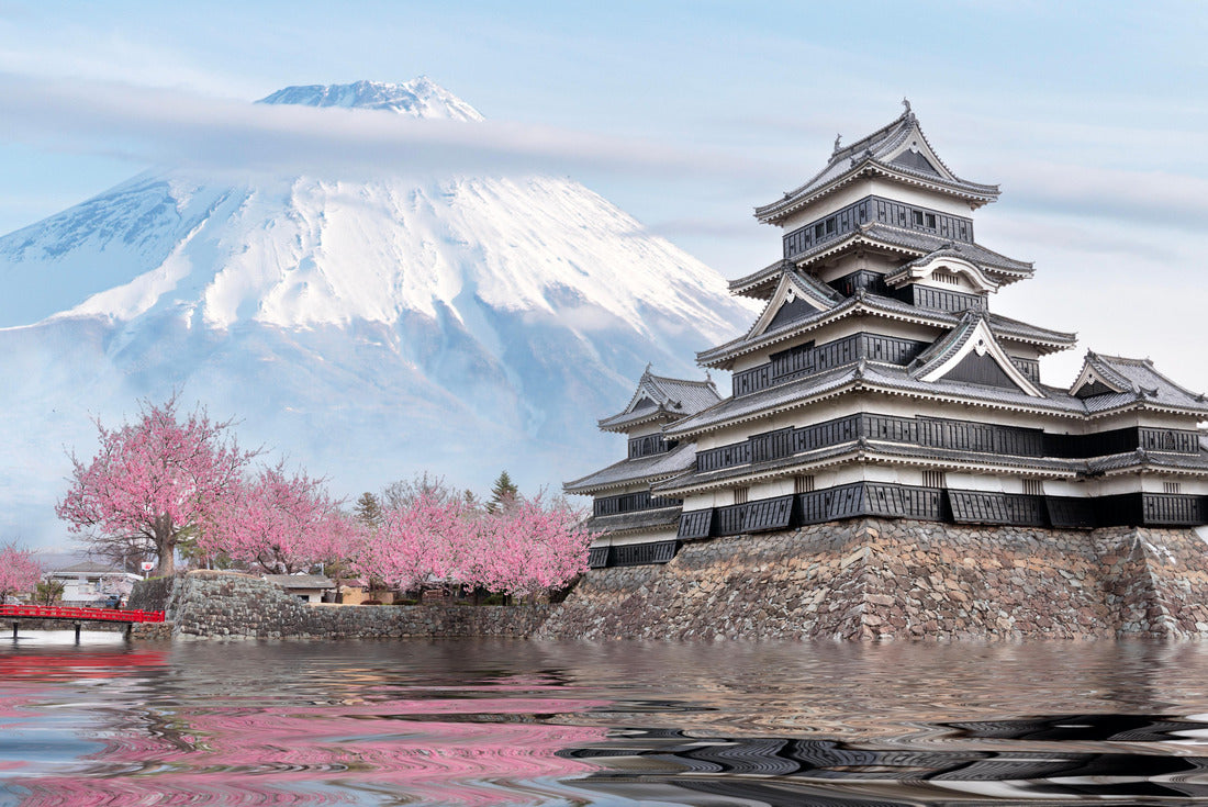 Japanese castle in Tokyo with cherry blossom, Fuji mountain blue sky and reflec of castle in river, Tokyo city, Japan 2000pc Puzzle