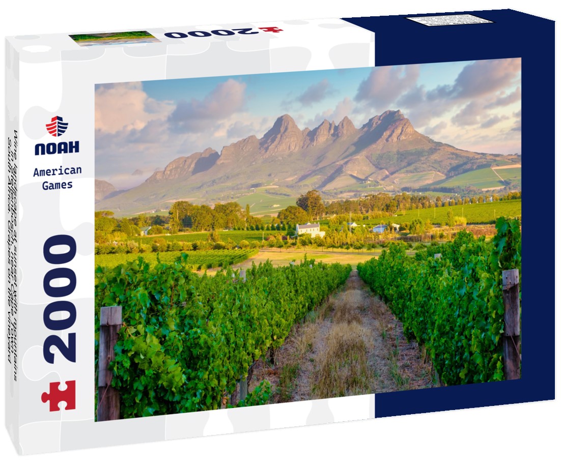 Wine landscape at sunset with mountains in Stellenbosch, near Cape Town, South Africa. Grapes on the vineyard 2000pc Puzzle