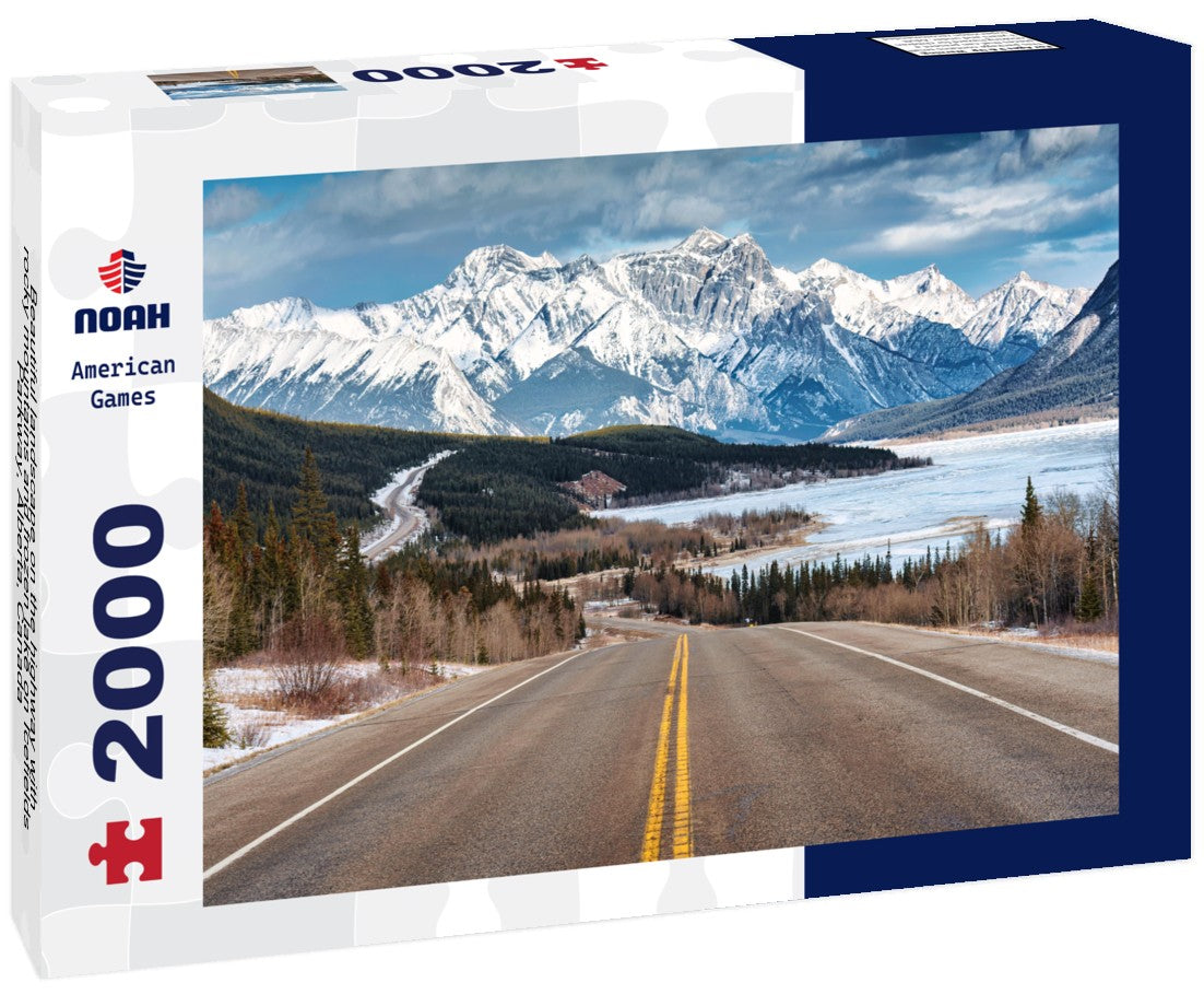 Beautiful landscape on the highway with rocky mountains and frozen lake on Icefields Parkway, Alberta, Canada 2000pc Puzzle