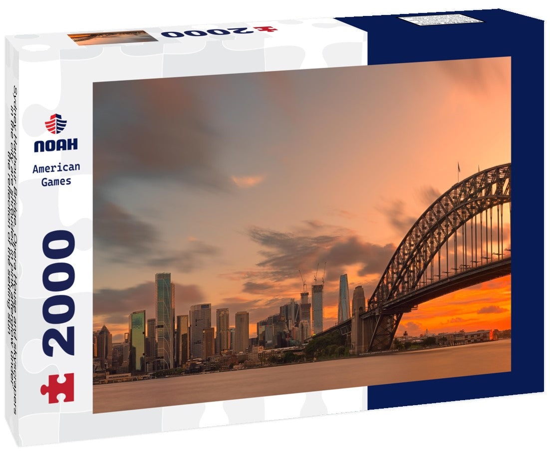 Sydney Harbour Bridge, Opera House and skyscrapers in the city are shrouded in pink afterglow under the reflection of the setting sun 2000pc Puzzle