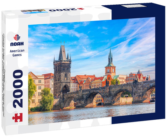 Noah Jigsaw Puzzle Prague - Charles bridge, Czech Republic. Scenic aerial sunset on the architecture of the Old Town Pier and Charles Bridge over the Vltava River in Prague, Czech Republic 2000 pieces