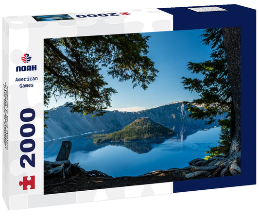 Noah Jigsaw Puzzle Reflective Blue Waters of Crater Lake between pine trees in summer 2000 pieces