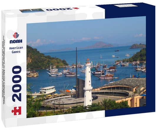 Noah Jigsaw Puzzle The lighthouse in Marina Labuan Bajo harbour. Boats and islands backgrounds with blue ocean Flores Indonesia 2000 pieces