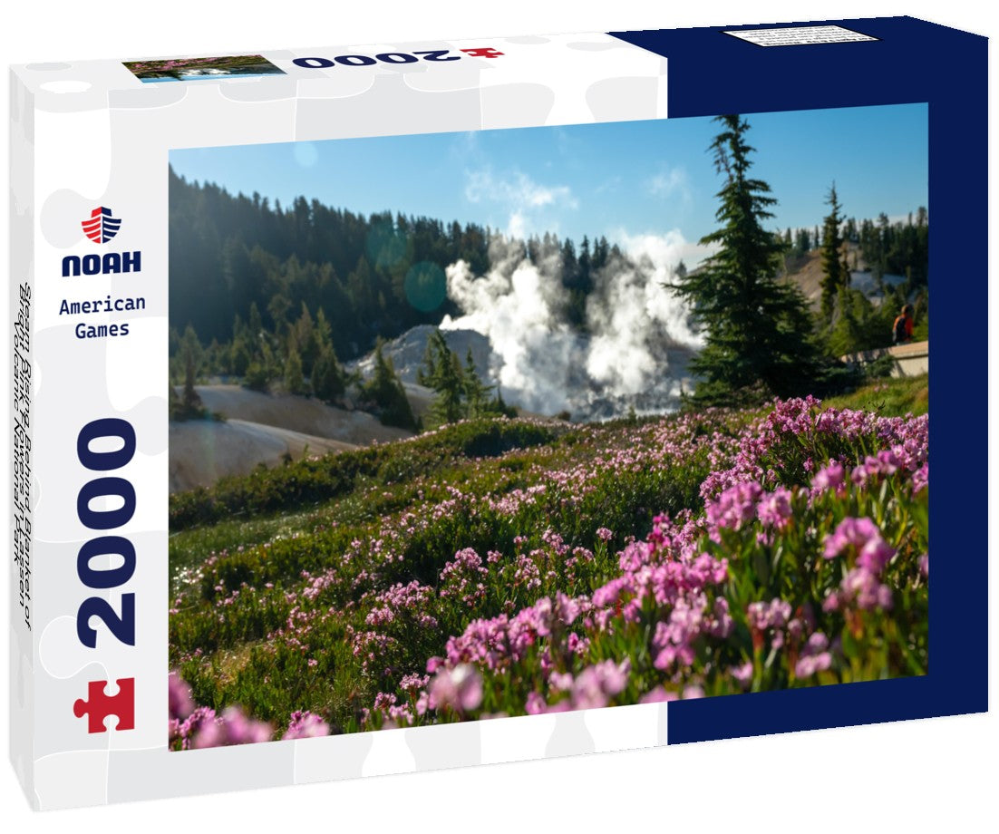 Noah Jigsaw Puzzle Steam Rising Behind Blanket of Bright Pink Flowers in Lassen Volcanic National Park 2000 pieces