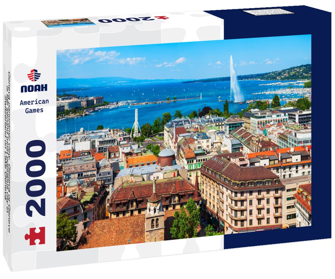 Geneva view. Geneva or Geneve is the second most populous city in Switzerland on Lake Geneva 2000pc Puzzle