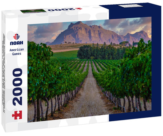 Noah Jigsaw Puzzle Wine landscape at sunset with mountains in Stellenbosch, near Cape Town, South Africa. Grapes on vineyards in the vineyard 2000 pieces