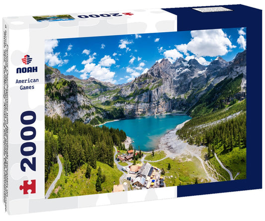 Noah Jigsaw Puzzle Famous Oeschinensee with Bluemlisalp mountain on a sunny summer day. Panorama of the azure lake Oeschinensee. Swiss alps, Kandersteg. Amazing tourquise Oeschinnensee with waterfalls, Switzerland 2000 pieces