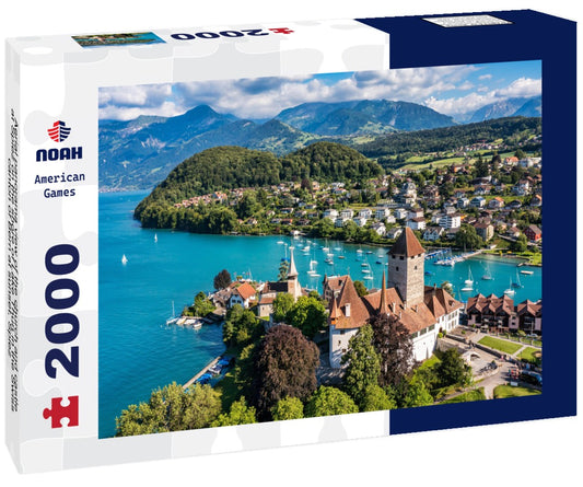 Noah Jigsaw Puzzle Aerial panorama view of the church and castle at Spiez on the shore of Lake Thun in the Swiss canton of Bern at sunset, Spiez 2000 pieces