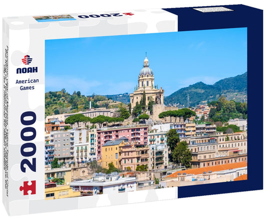 Noah Jigsaw Puzzle Panoramic view of Messina. Votive Temple of Christ the King or Tempio di Cristo Re on hill above the city as a memorial for Italian soldiers 2000 pieces