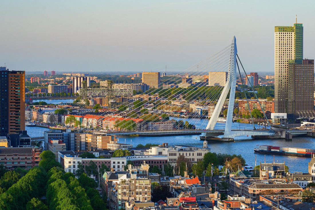 the Erasmus Bridge from the top of the Euromast television tower in Rotterdam - Futuristic suspension bridge over the Maas in the Netherlands 2000pc Puzzle