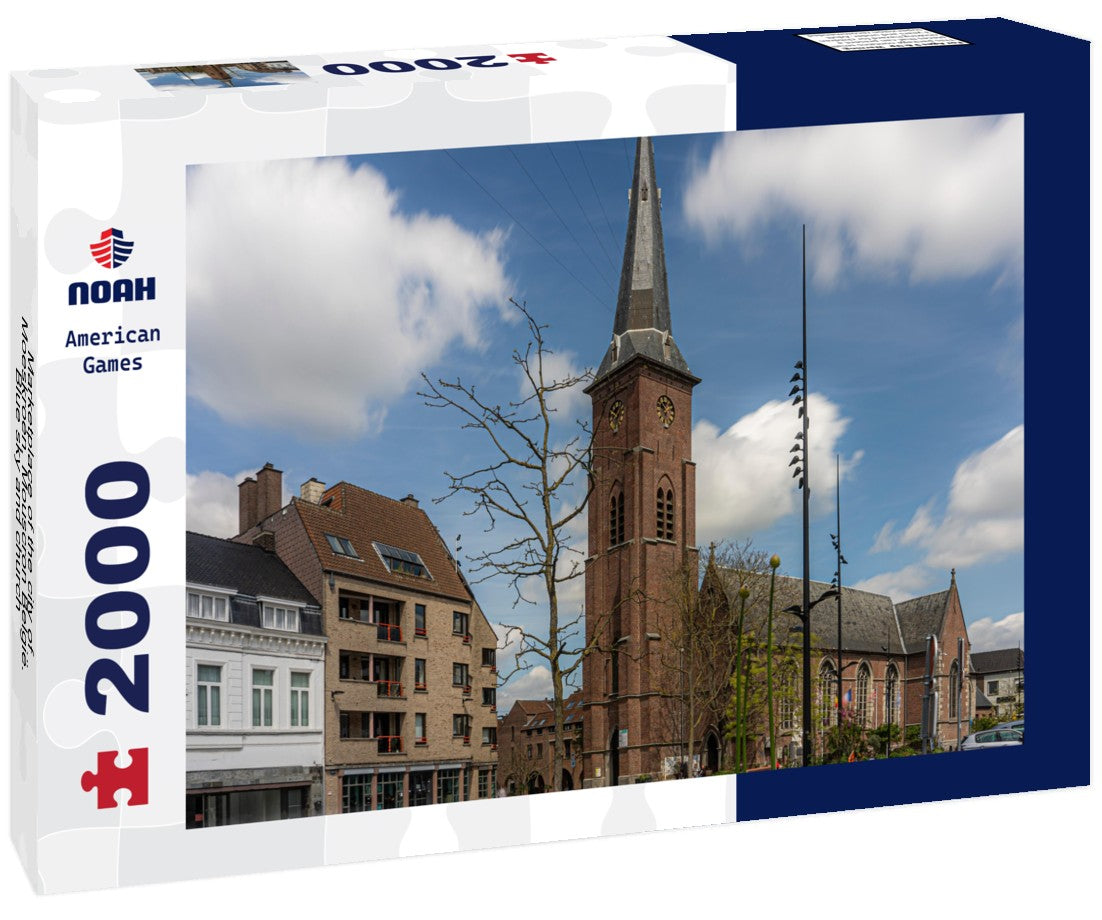 Marketplace of the city of Moeskroen, Mouscron België. Blue sky and church 2000pc Puzzle