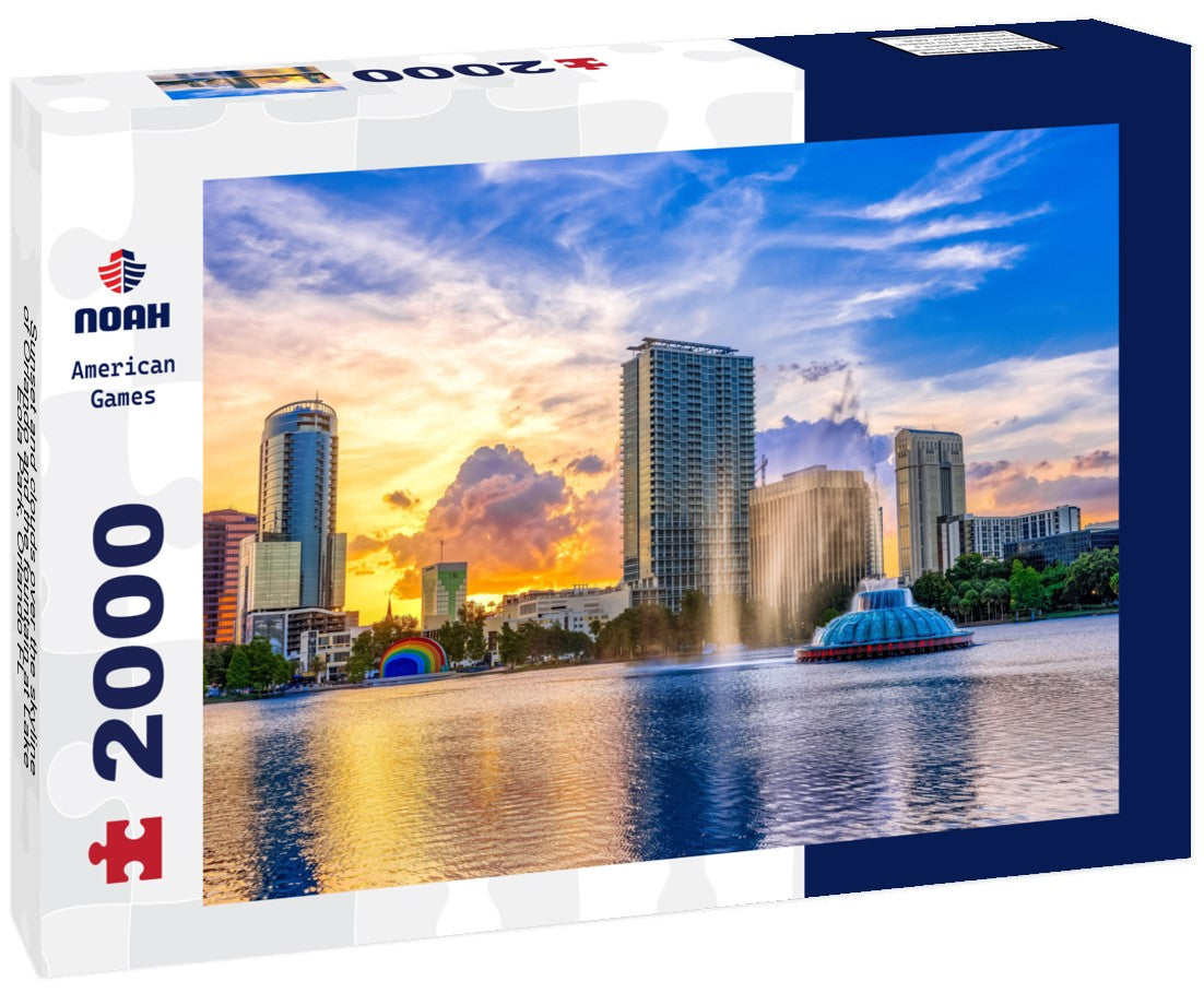Sunset and clouds over the skyline of Orlando and the fountain at Lake Eola Park, Orlando FL 2000pc Puzzle
