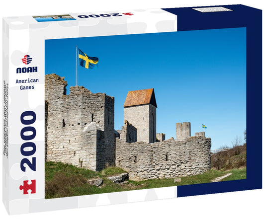 Noah Jigsaw Puzzle Visby medieval walled city and old town in Gotland, Sweden with Swedish flag 2000 pieces