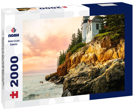 Noah Jigsaw Puzzle Sunset over the lighthouse on the cliff. Dramatic season with Bass Harbour Head Light Station in Tremont, Acadia National Park, Maine 2000 pieces