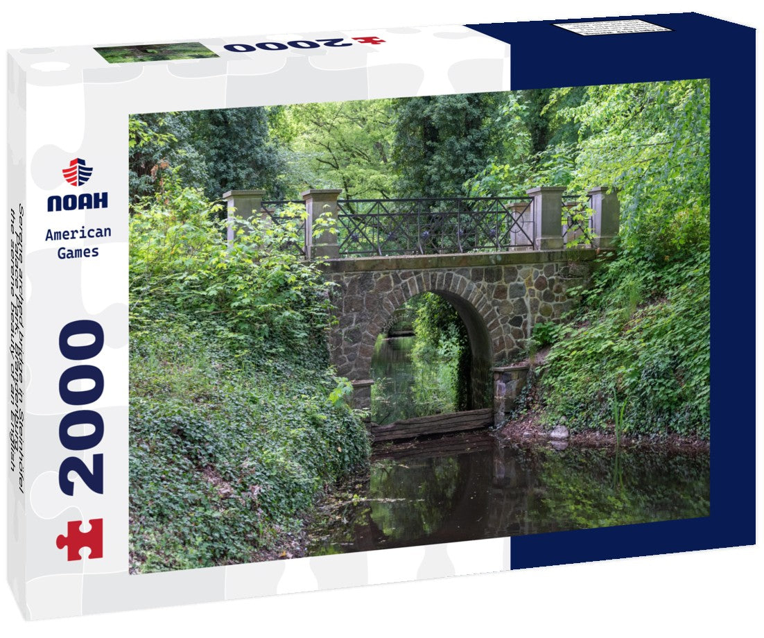 Serene arched bridge in Steinhöfel Palace Park, Brandenburg - the serene beauty of an English-style landscape garden 2000pc Puzzle