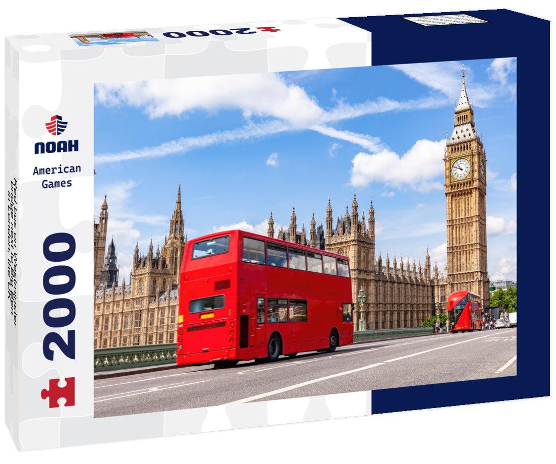 Red bus on Westminster bridge next to Big Ben in London, the UK 2000pc Puzzle