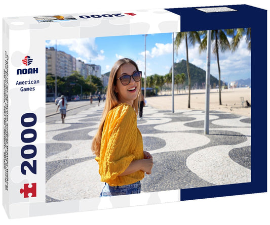 Noah Jigsaw Puzzle Portrait of an attractive smiling woman walking on the boardwalk of Copacabana and turning to the camera, Rio de Janeiro, Brazil 2000 pieces