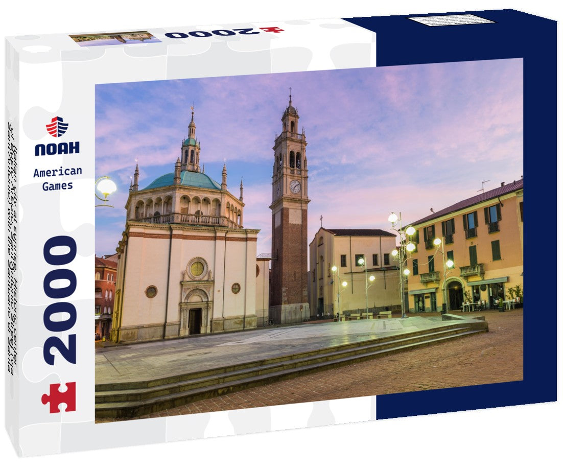 Italian city at sunrise. Historic center of Busto Arsizio, Sant'Antonio Street (via Sant'Antonio) with the Santuario di Santa Maria di Piazza - XVI century 2000pc Puzzle