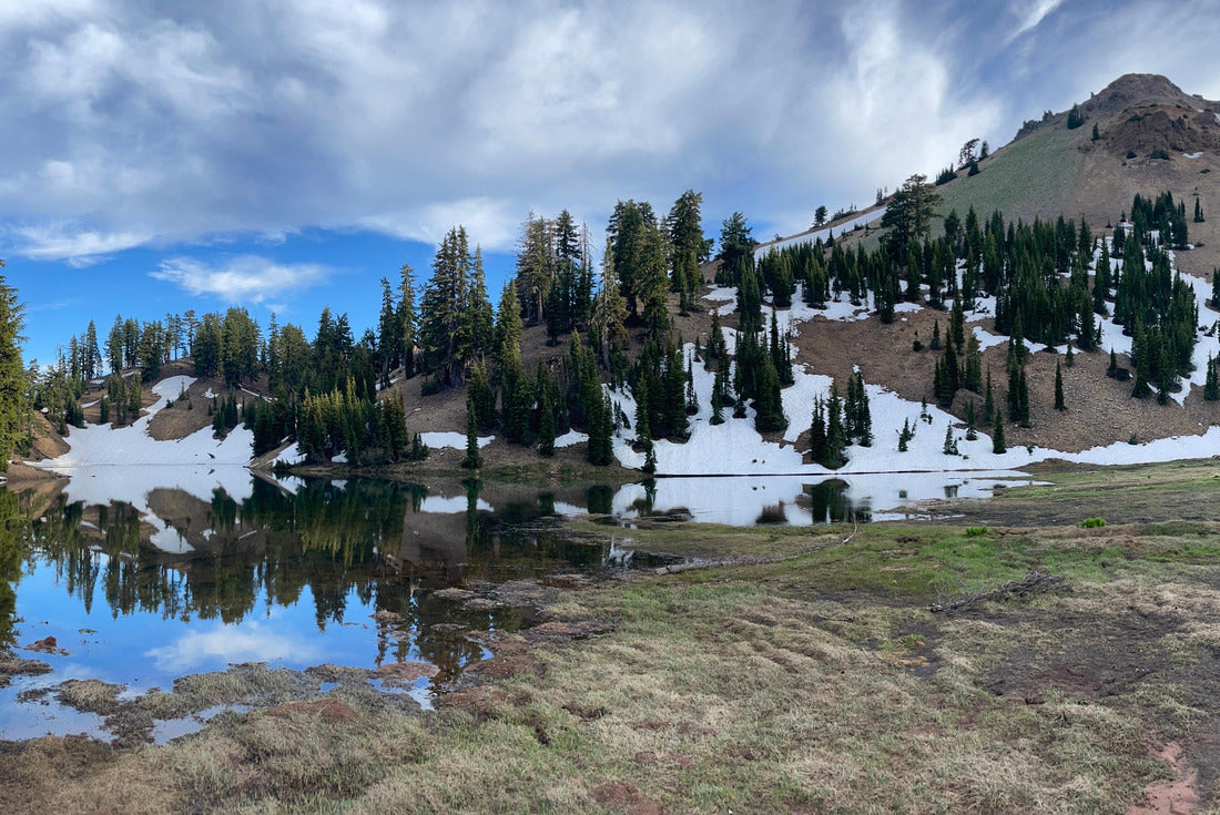 Ridge Lake surroundings with Ridge Lake reflecting the background to the left and the meadow and mountain to the right at Lassen Volcanic National Park 2000pc Puzzle