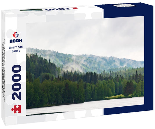 Noah Jigsaw Puzzle Cloud forest mountains above Tvallen Lake. It is located east of Axland, south-west of Geschmackorp. Idyllic Swedish landscape. Sweden's 2000 pieces