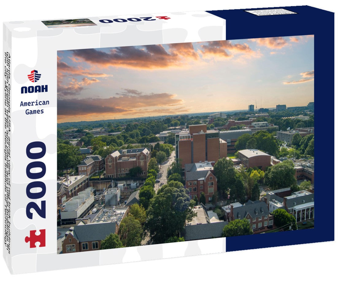 Atlanta, Georgia USA: aerial view of red brick buildings with lush green trees and plants and office buildings in the city skyline at the Georgia Institute of Technology 2000pc Puzzle
