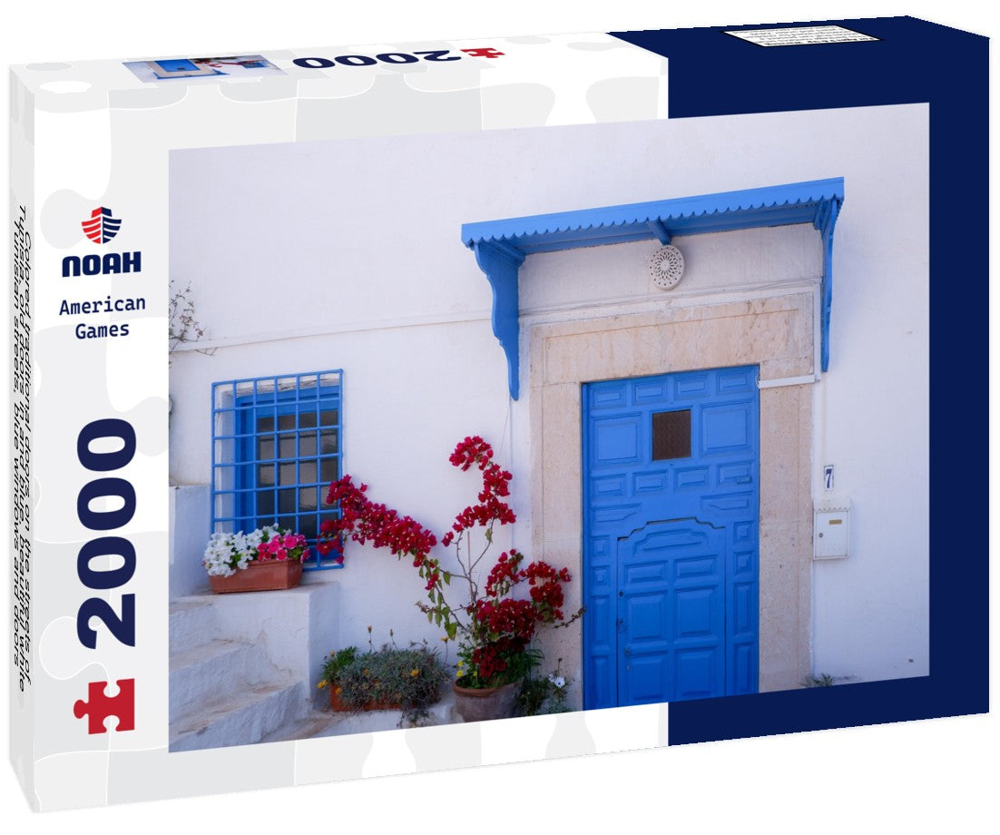 Colored traditional doors on the streets of Tunisia, old doors in and blue, beautiful white Tunisian streets, blue windows and doors, city tours in Tunisia, Sidi Bou Said view 2000pc Puzzle