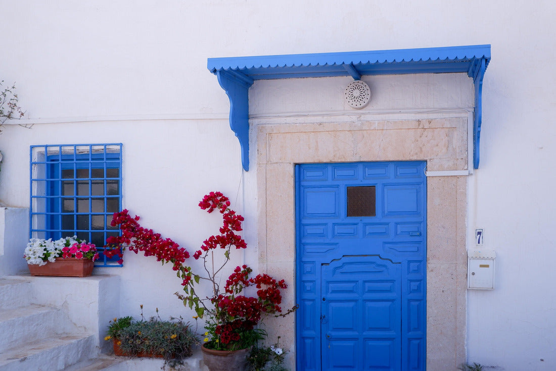 Colored traditional doors on the streets of Tunisia, old doors in and blue, beautiful white Tunisian streets, blue windows and doors, city tours in Tunisia, Sidi Bou Said view 2000pc Puzzle