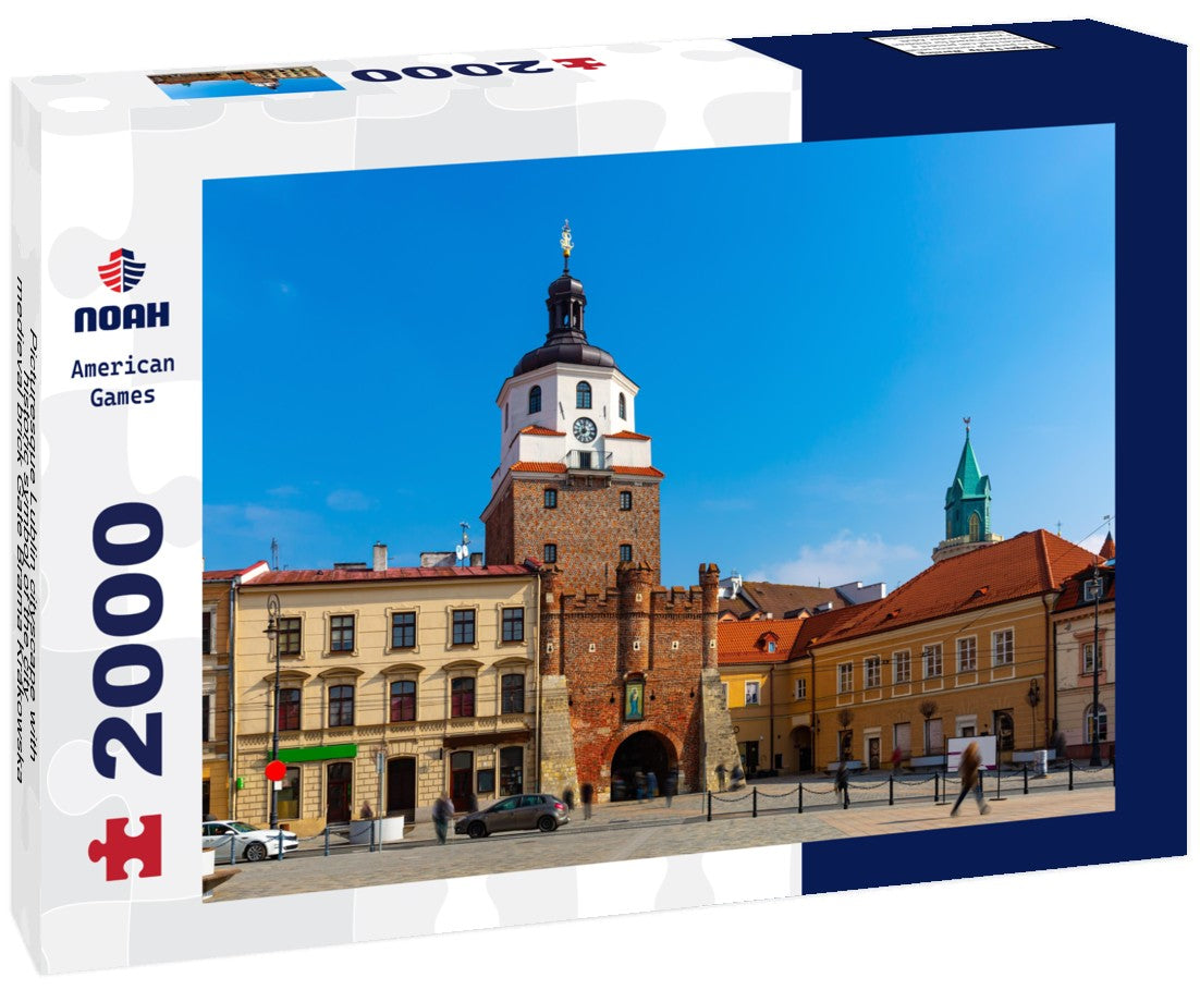 Picturesque Lublin cityscape with historic symbol of the city - medieval brick Gate Brama Krakowska in sunny spring day, Poland 2000pc Puzzle