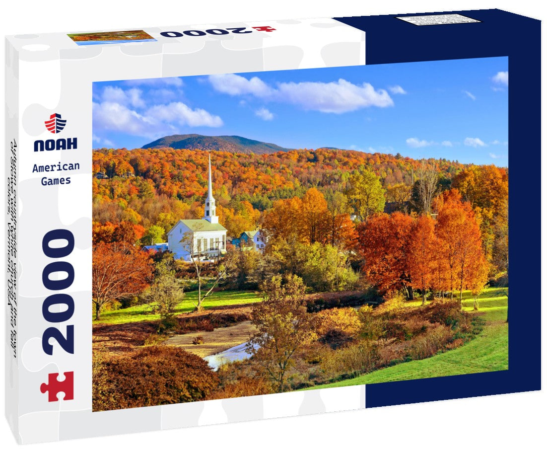 Autumn countryside view of the town of Stowe with white church and fall colors, Vermont, USA 2000pc Puzzle