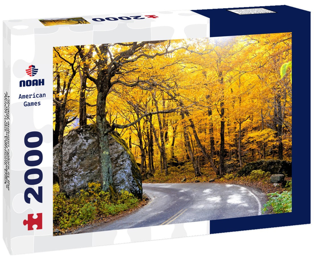Vibrant autumn colors in the sun with winding Smuggler's Notch road, Vermont, USA 2000pc Puzzle