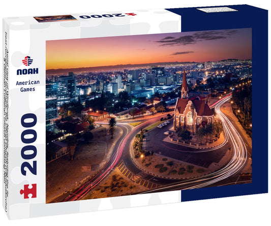 Noah Jigsaw Puzzle Aerial view of Windhoek, Namibia, featuring the its best-recognized landmark, the Christ Church (Christuskirche), a German Lutheran church combining Neo-Gothic and Art Nouveau styles, built in 1907 2000 pieces