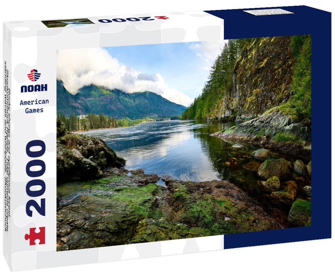 Rocky shores and coniferous forest. Skookumchuck Rapids. Tidal currents create standing waves and whirlpools. Skookumchuck Narrows Provincial Park. British Columbia, Canada 2000pc Puzzle
