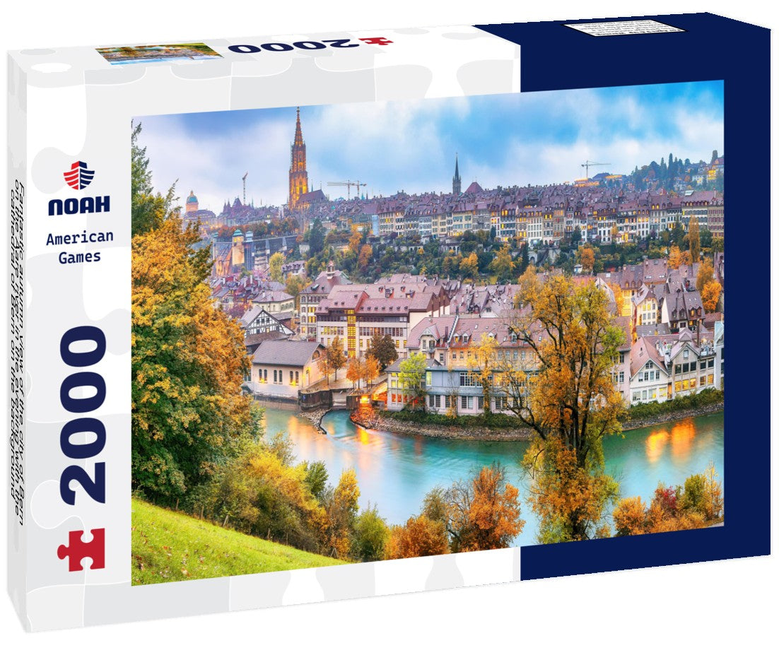 Fantastic autumn view of the city of Bern on the Aare river in the evening with the cathedral of Bern on the background 2000pc Puzzle