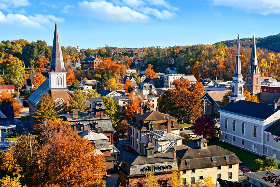 Autumn view over the historic city of Montpelier, Vermont, USA with church spires and colorful fall leaves 2000pc Puzzle