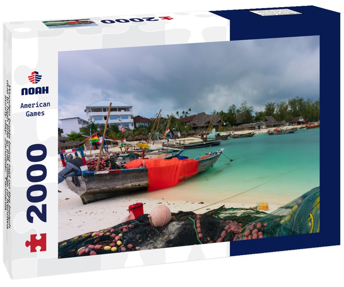 Wooden boats being laid on the beach due to high tide in the village of Kendwa, sunny day, Zanzibar, Tanzania 2000pc Puzzle