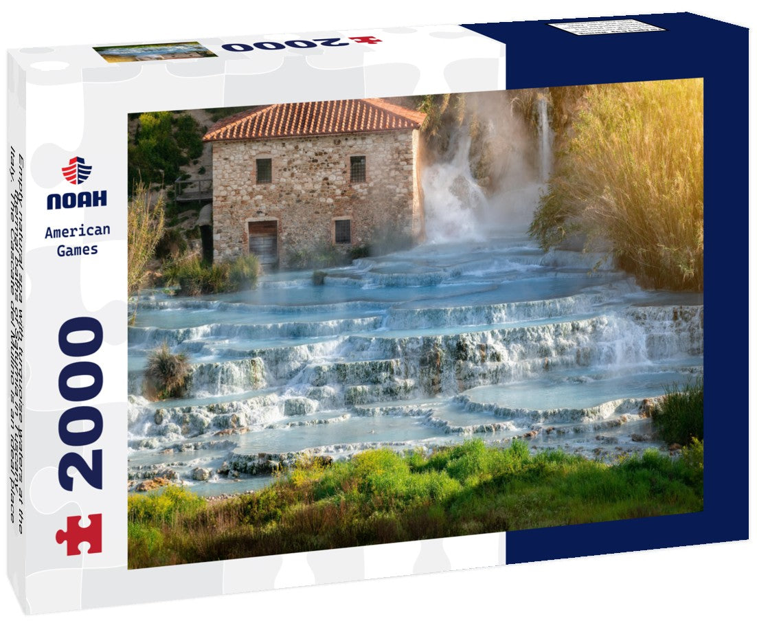 Noah Jigsaw Puzzle Empty natural spa with turquoise waters at the thermal baths of Saturnia in Tuscany, Italy. The Cascate del Mulino is an ideal place to relax in waterfalls and hot springs 2000 pieces