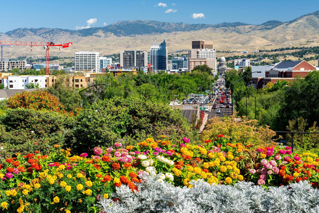 Skyline of Boise Idaho with colorful flowers in the foreground 2000pc Puzzle
