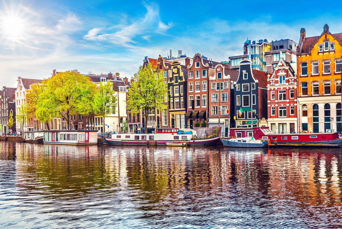 Amsterdam Dutch Dance Houses over the Amstel river landmark in the old European city spring landscape 2000pc Puzzle