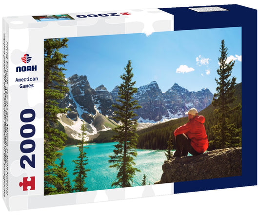Noah Jigsaw Puzzle Hiking trail with view of Lake Moraine in Banff National Park, Alberta, Canada, with snow-capped peaks of the Canadian Rockies in the background 2000 pieces