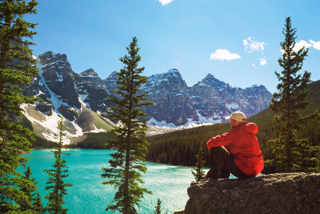 Hiking trail with view of Lake Moraine in Banff National Park, Alberta, Canada, with snow-capped peaks of the Canadian Rockies in the background 2000pc Puzzle