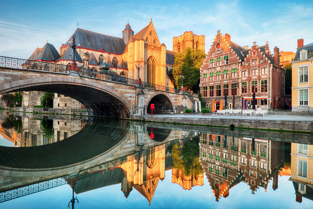 Medieval cathedral and bridge over a canal in Ghent - Ghent, Belgium, Sint - Michielskerk 2000pc Puzzle