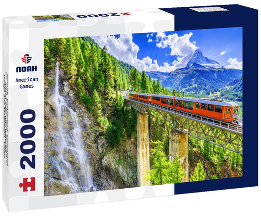 Noah Jigsaw Puzzle Zermatt, Switzerland. Gornergrat tourist train with waterfall, bridge and Matterhorn. Valais 2000 pieces