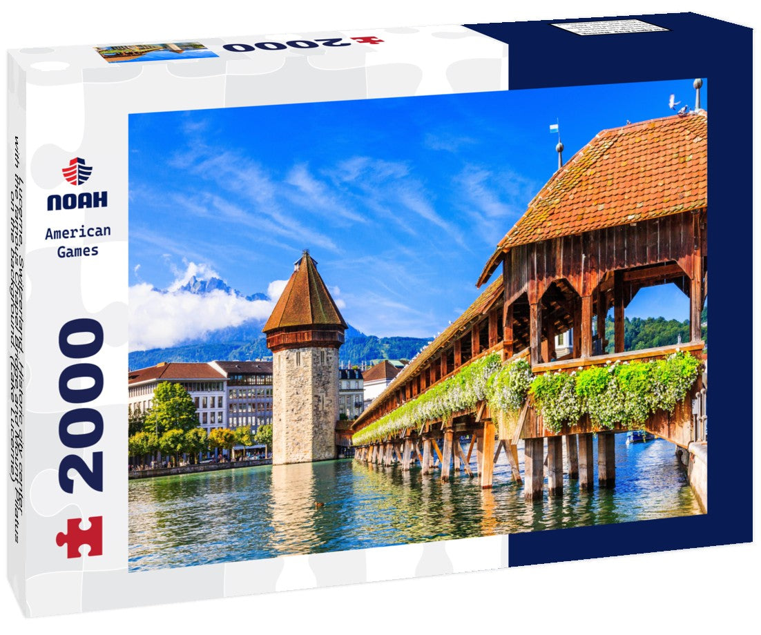 Noah Jigsaw Puzzle Lucerne, Switzerland. Historic city center with the famous Chapel Bridge and Mount Pilatus on the background. (Lake Lucerne) 2000 pieces