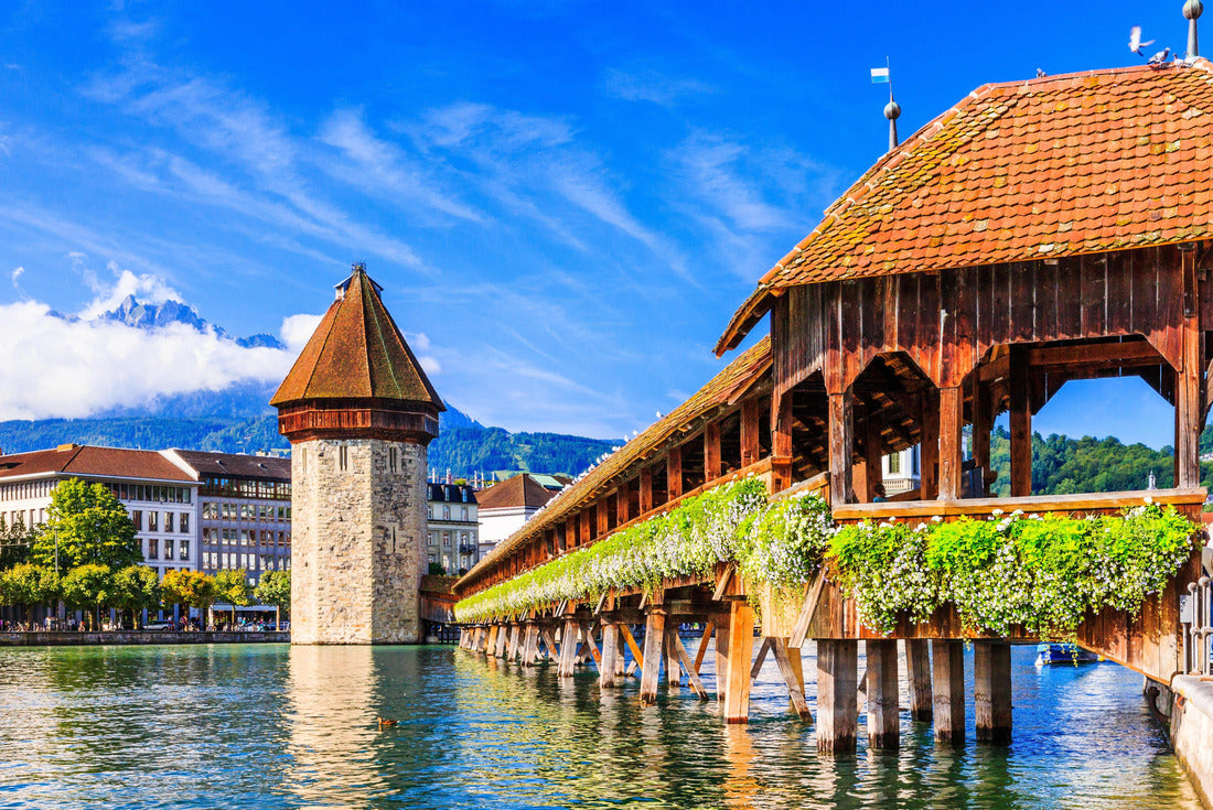 Lucerne, Switzerland. Historic city center with the famous Chapel Bridge and Mount Pilatus on the background. (Lake Lucerne) 2000pc Puzzle