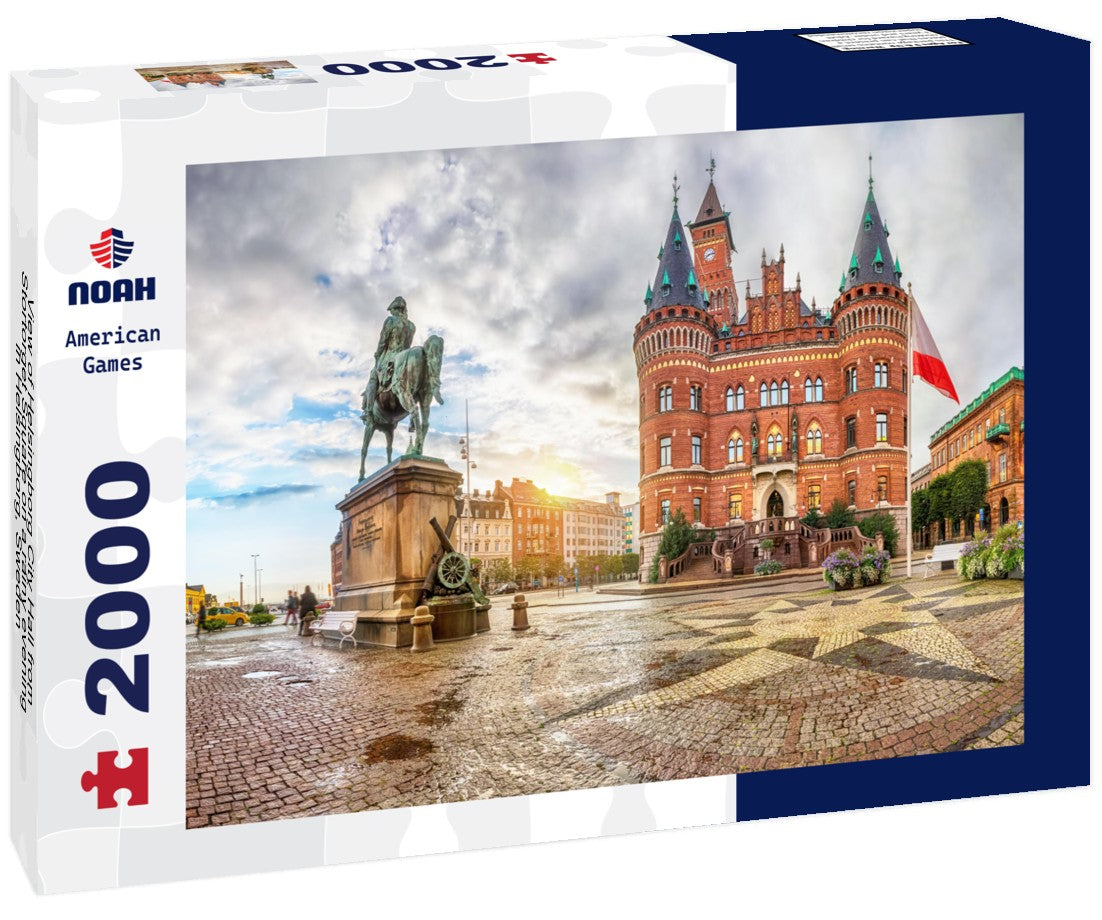 Noah Jigsaw Puzzle View of Helsingborg City Hall from Stortorget Square on a rainy evening in Helsingborg, Sweden 2000 pieces
