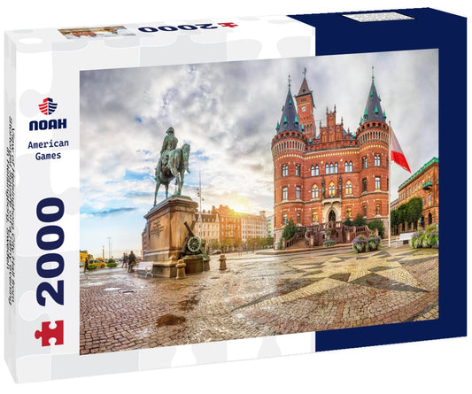Noah Jigsaw Puzzle View of Helsingborg City Hall from Stortorget Square on a rainy evening in Helsingborg, Sweden 2000 pieces
