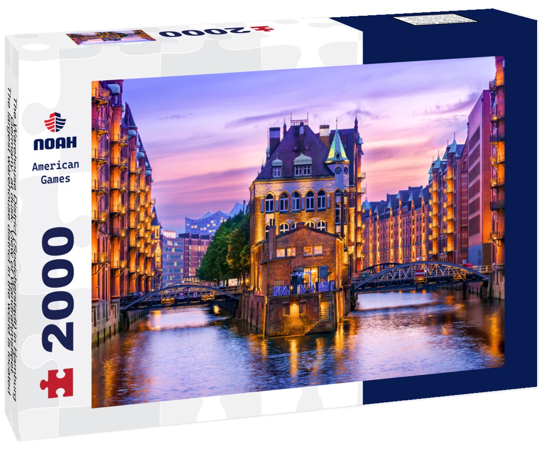 The Warehouse District (Speicherstadt) in Hamburg, Germany, at dusk. View of Wandrahmsfleet. The largest warehouse district in the world is located in the port of Hamburg within the HafenCity quarter 2000pc Puzzle